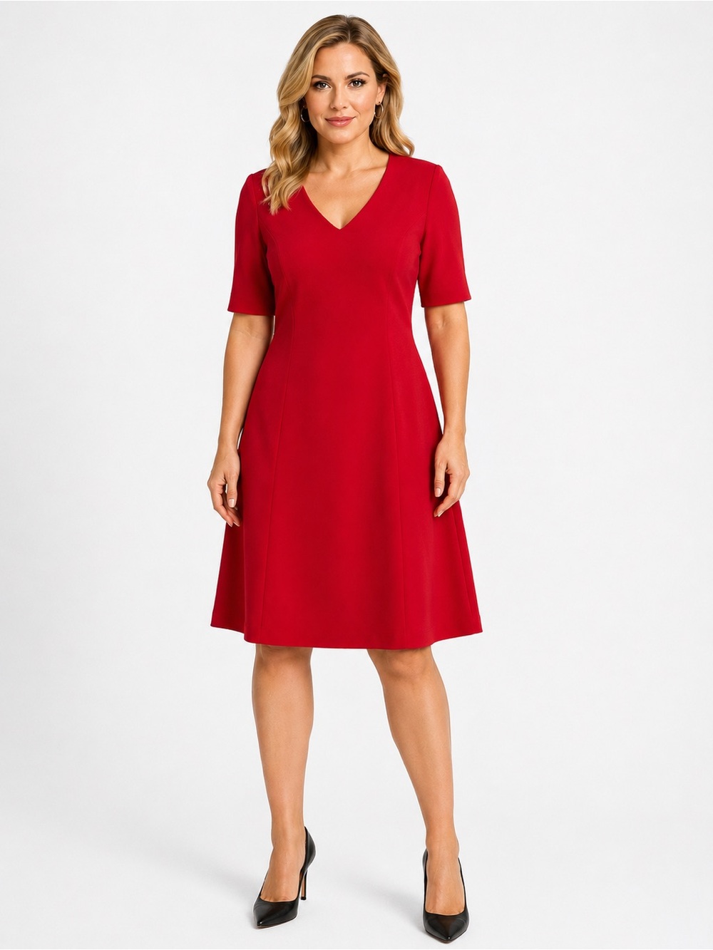 Karl Lagerfeld Red V-Neck A-Line Midi Dress